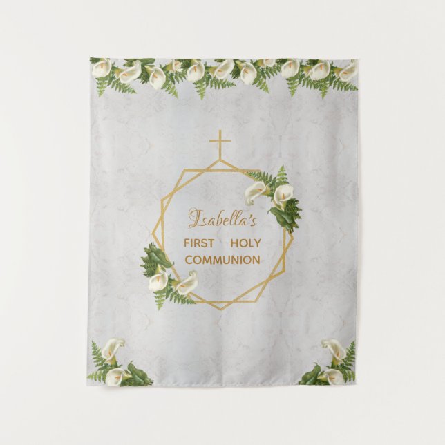 Tapete De Parede Pano de Fundo para Primeira Comunhão Mármore Doura (Frente)