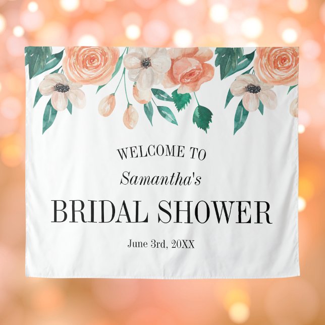 Tapete De Parede Pano de Fundo Personalizado para Chá de Noiva com  (Peach Bridal Shower Backdrop Personalized Floral
)