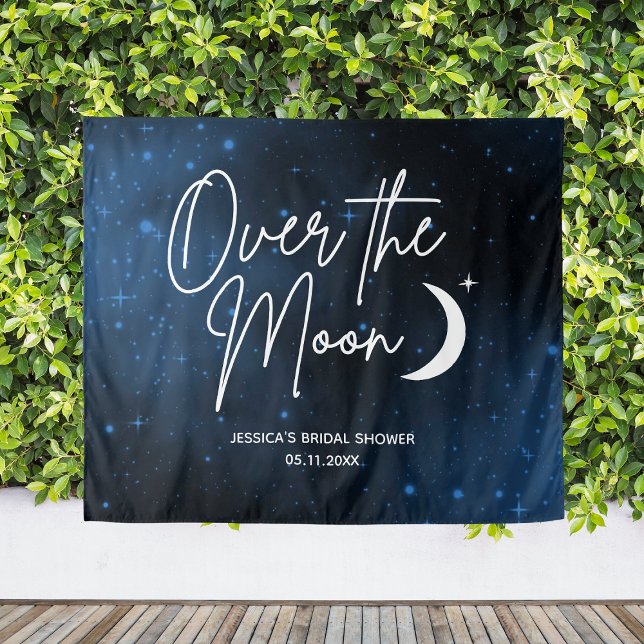 Tapete De Parede Pano de Fundo Personalizado para Chá de Noiva Lua  (Bridal Shower Backdrop Name Date Over The Moon
)