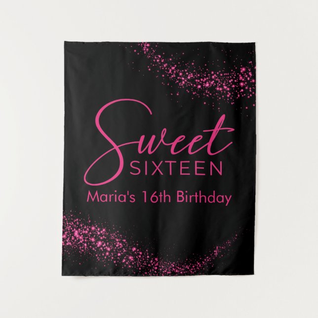 Tapete De Parede Pano de Fundo Preto e Rosa Vibrante para Sweet 16 (Frente)