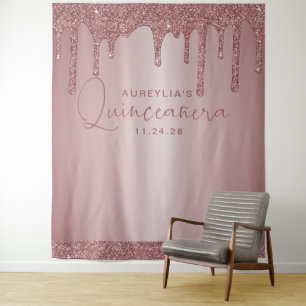 Tapete De Parede Pano de Fundo Quinceanera com Gotejamento de Brilh