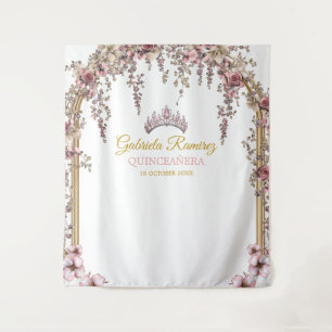 Tapete De Parede Pano de Fundo Quinceañera Floral Rosa Dourado