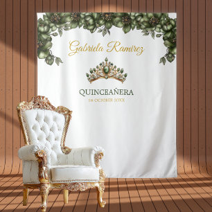 Tapete De Parede Pano de Fundo Quinceañera Floral Verde Esmeralda D