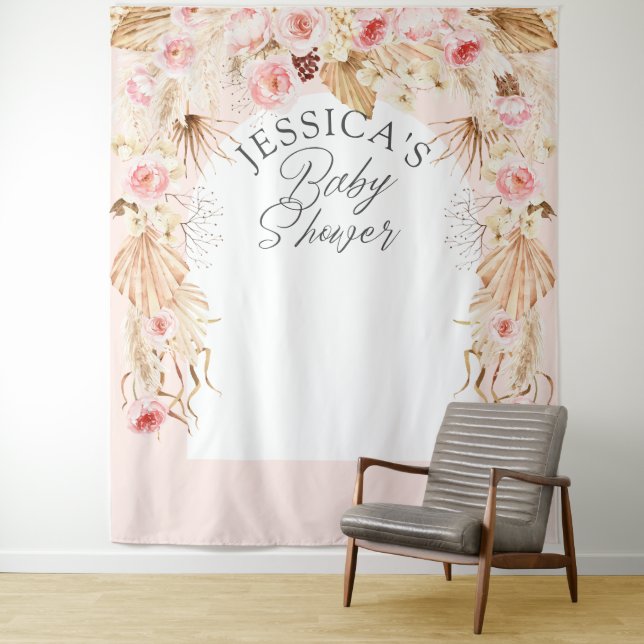 Tapete De Parede pano de fundo rosa Boho floral Pampass para chá de (In Situ)