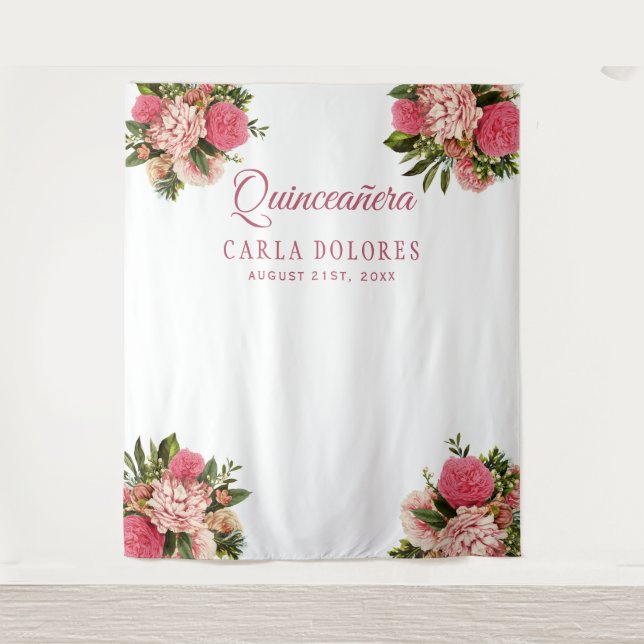 Tapete De Parede Pano de fundo rosa floral Quinceañera para cabine  (Frente)