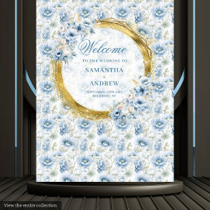 Tapete De Parede Panorama de Casamento Dourado Azul Moderno Boêmia