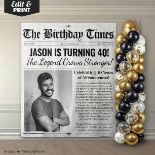 Tapete De Parede Panorâmica de Jornais de Aniversário Personalizada