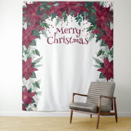 Tapete De Parede Panorâmica de Natal da Burgundy Branca Poinsettia