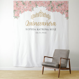 Tapete De Parede Panorâmica Dourada cor-de-rosa Quinceanera Fotogra