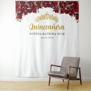 Tapete De Parede Panorâmica Dourada da Quinceanera Floral de Quince