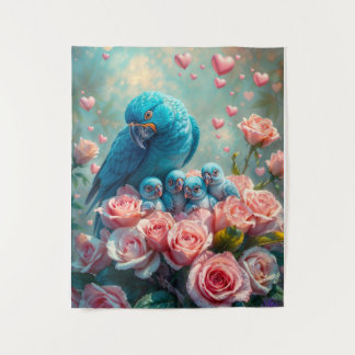 Tapete De Parede Papagaio Azul e Bebês