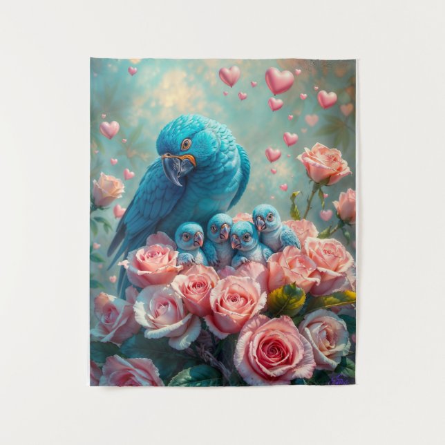 Tapete De Parede Papagaio Azul e Bebês (Frente)