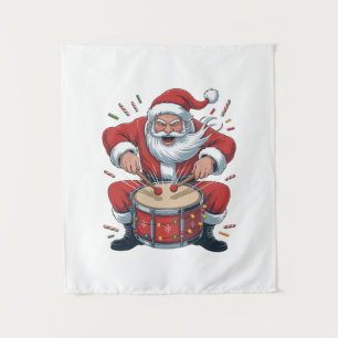 Tapete De Parede Papai Noel Tocando Bateria Natal Baterista Xmas