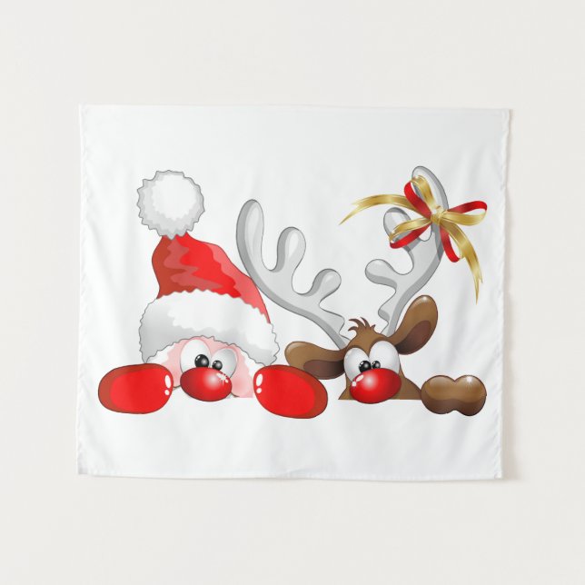 Tapete De Parede Papais noeis engraçados e Cartoon de Reindeer (Frente (Horizontal))