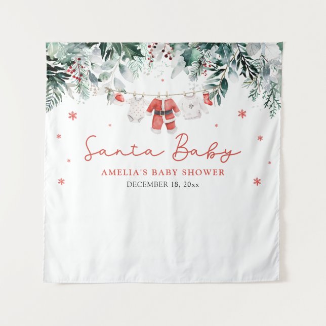 Tapete De Parede Papais noeis Vermelhos Bebê Natal Chá de fraldas (Frente)