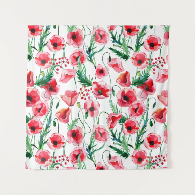 Tapete De Parede Papoilas vermelhas: ilustração floral de aquarela (Frente)