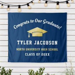 Tapete De Parede Parabéns ao nosso graduado Azul marinho e dourado 