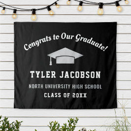 Tapete De Parede Parabéns ao nosso Graduado Preto e Prata Personali