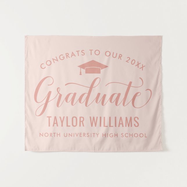 Tapete De Parede Parabéns ao nosso graduado Rosa Graduação Dourada (Frente (Horizontal))