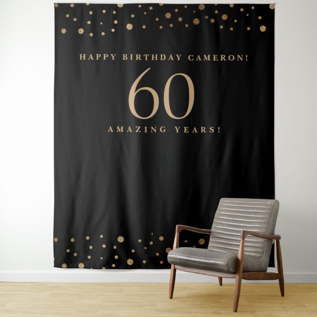 Tapete De Parede Parabéns Dourado e personalizável, 60 anos  (In Situ)
