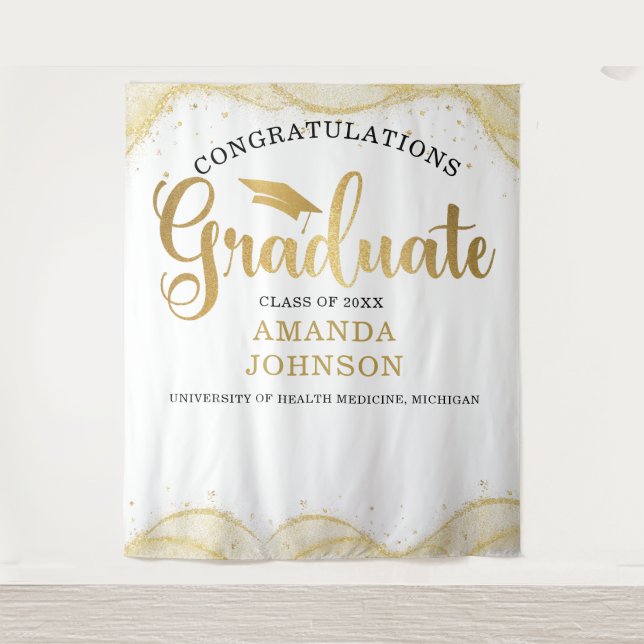 Tapete De Parede Parabéns Formando Graduação Dourada Branca (Frente)