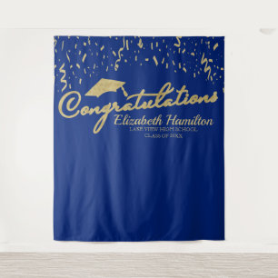 Tapete De Parede Parabéns Fundo de Graduação Dourado e Azul