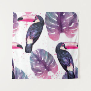 Tapete De Parede Paraíso tropical com papagaios de aquarela e palm