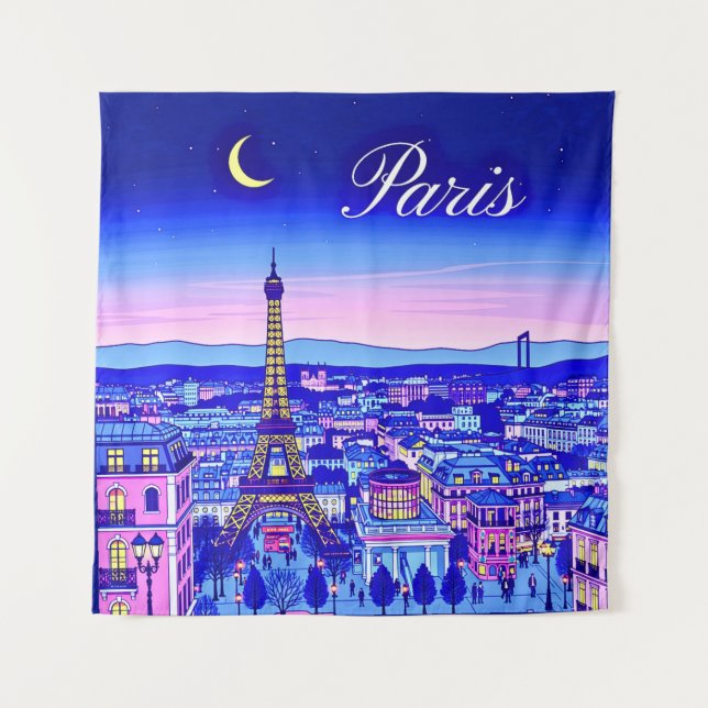 Tapete De Parede Paris ao Crepúsculo sob uma Lua Crescente (Frente)