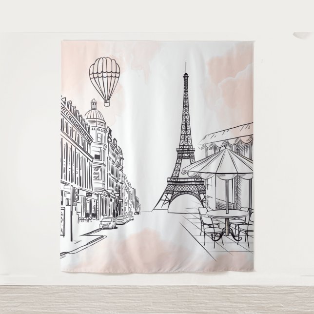 Tapete De Parede Paris backdrop pink french party banner birthday (Frente)