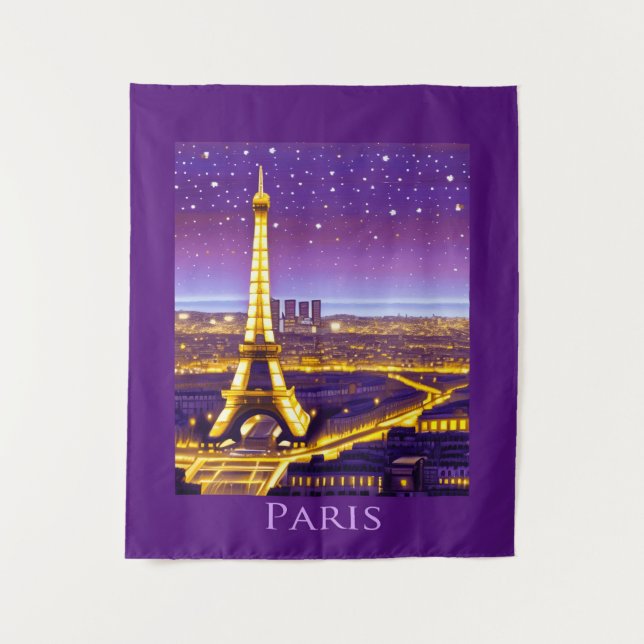 Tapete De Parede Paris sob um céu estrelado roxo (Frente)