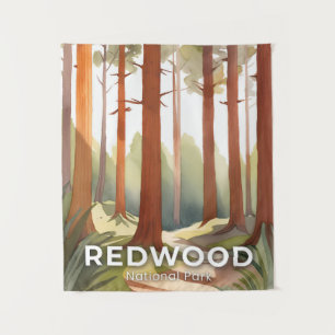 Tapete De Parede Parque Nacional Redwood Arte de Viagem em Aquare