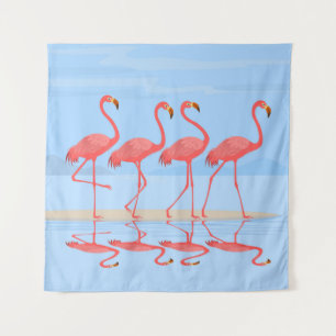 Tapete De Parede Pássaro Flamingo caminhando na praia em design de