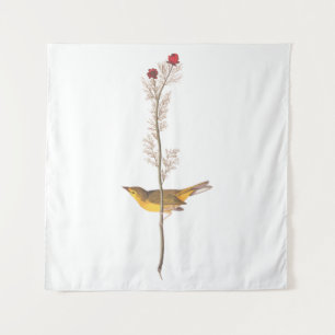 Tapete De Parede Pássaro Warbler Hooded de Audubon na Flor Vermelh