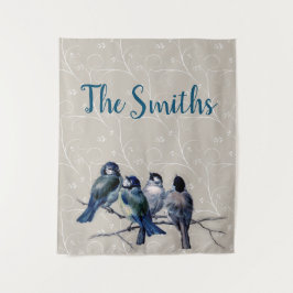 Tapete De Parede Pássaros Azuis em uma Ramificação