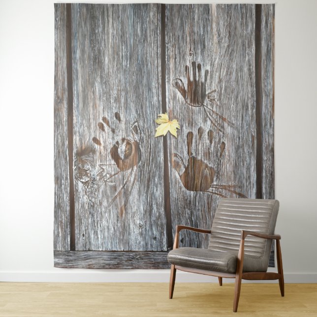 Tapete De Parede Pássaros de mão em Conselhos de madeira com folha  (In Situ)