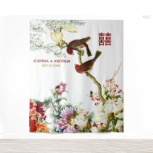 Pássaros e Flores em Florescimento Amoroso Casamen