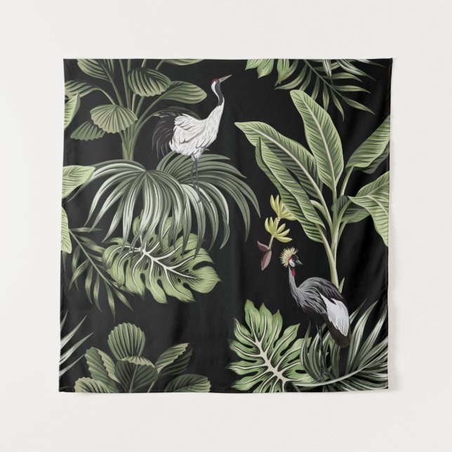 Tapete De Parede Pássaros tropicais, palmeiras, proibição (Frente)