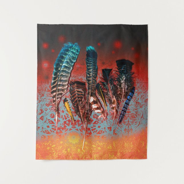 Tapete De Parede Pássaros Vibrantes Penas Laranja Turquesa Sudoeste (Frente)