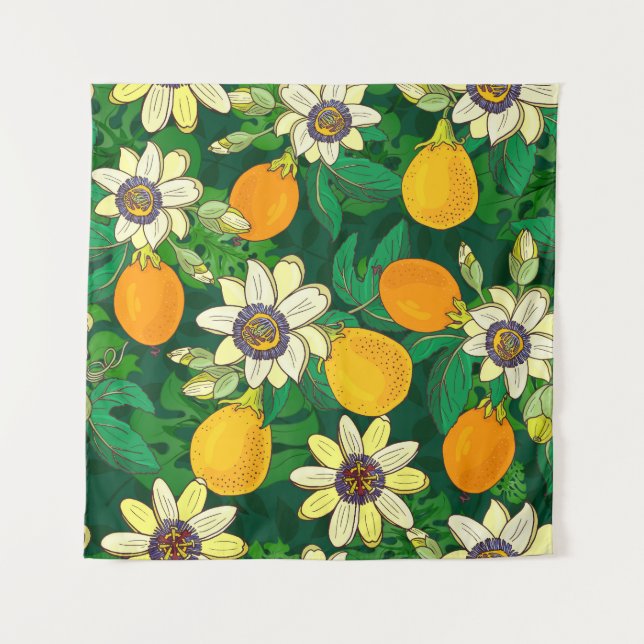 Tapete De Parede Passionflower Bloom: Imagem Preta De Fundo. (Frente)