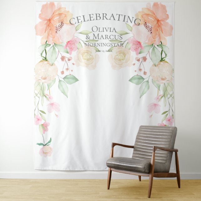 Tapete De Parede Pastel Coral Ivory Peonies Fundo de Casamento (In Situ)