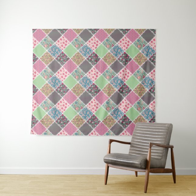 Tapete De Parede Pastel Floral Quilt Squares (In Situ (Horizontal))