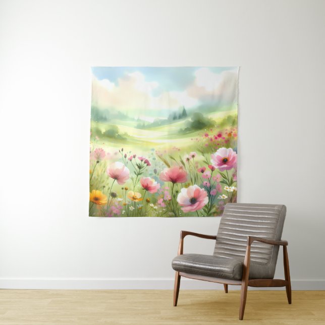 Tapete De Parede Pastel Wildflower Meadow Landscape (In Situ)