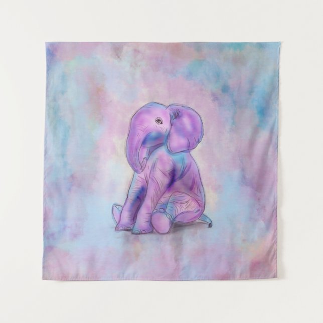 Tapete De Parede Pastos de aquarela de elefante para bebês (Frente)