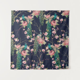 Tapete De Parede pavão de padrão aquoso em uma cereja, flor