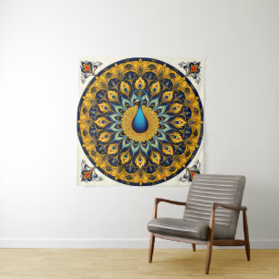 Tapete De Parede Pavão decorativo sobre fundo branco