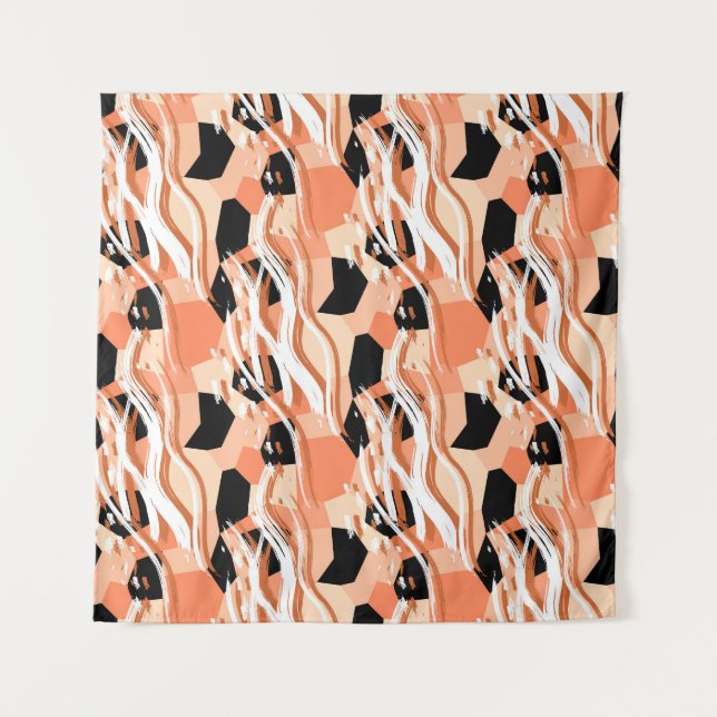 Tapete De Parede Peach Black White Abstrato Pattern. (Frente)
