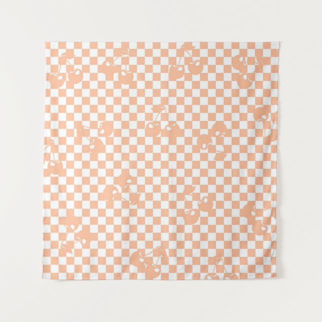 Tapete De Parede Peach Fuzz Cherry Gingham Patterno (Frente)