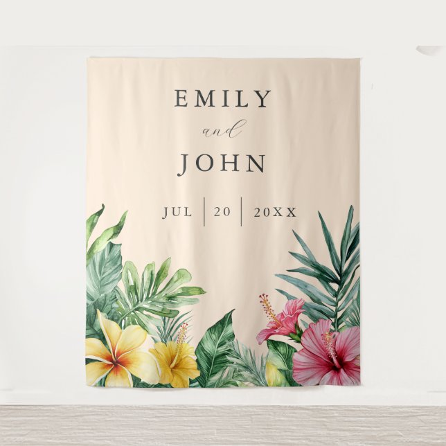 Tapete De Parede Peach Tropical Flowers Casamento Foto Plano (Frente)