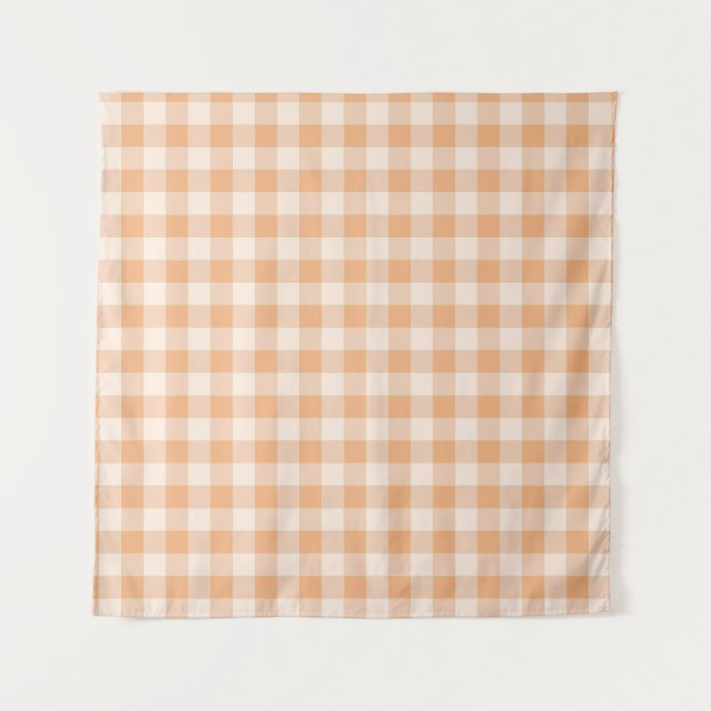 Tapete De Parede Peach White Checkered Gingham Patterno (Frente)