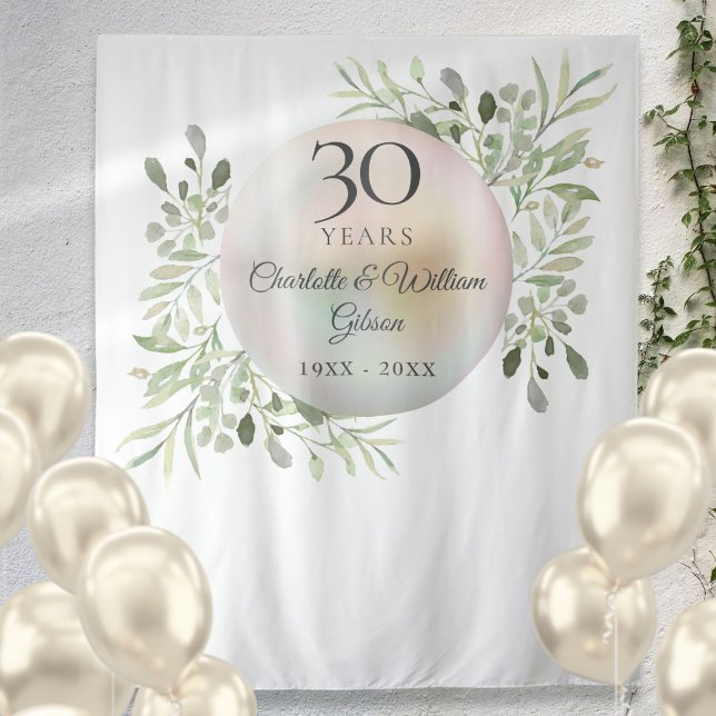 Tapete De Parede Pearl Greenery Fotografia do 30 Anniversário (30th Anniversary Pearl Greenery Photo Backdrop)